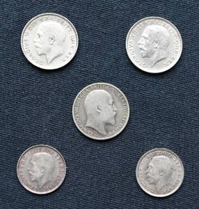 (5) Silver British Coins - George V & Edward VII