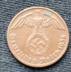 1938 German Third Reich 1 Pfennig Coin