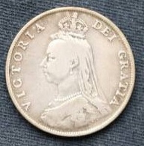 1887 British Silver Double Florin Coin - Queen Victoria