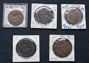 (5) British Pennies - 4 Different Monarchs