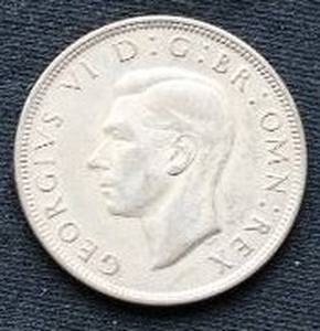 1945 British Silver Half Crown Coin
