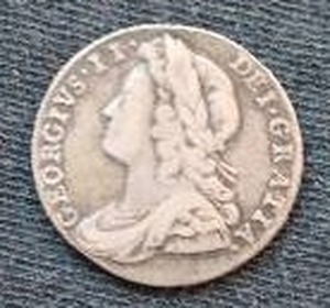 1732 British Silver 6 Pence Coin