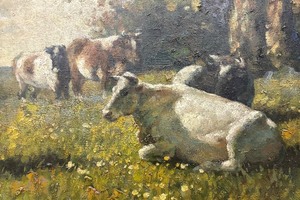 lot 40 image: Original Framed Painting, Cows in a Pasture