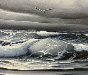 lot 23 image: Storms and Waves Original Oil Painting by H. Williams
