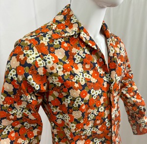 lot 42 image: Retro Bright and Colorful Floral Long Sleeved Handmade Button Up Dress Shirt