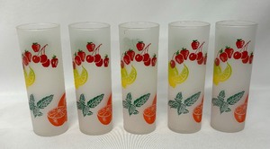 lot 88 image: Five Federal Glass Company Fruit Zombie Frosted Tumblers