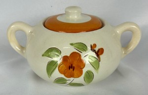 lot 201 image: Vintage Stangl Pottery Bittersweet Butter Dish, Lidded Dish and Mug