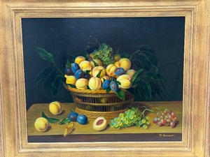 lot 1 image: Gorgeous Framed Still Life Fruit Bowl Painting