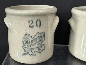 lot 195 image: Miniature Western Stoneware 20 Gallon Crock & Miniature Western Stoneware 40 Gallon Crock