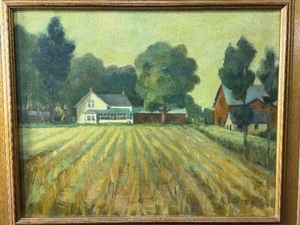 lot 223 image: Framed Original Farm Landscape Painting by A. Depre