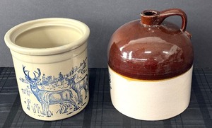lot 231 image: Vintage Deer Monmouth Crock and Western Stoneware Jug