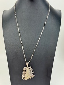 lot 342 image: Artisan Brutalist Style Sterling Silver and Druzy Pendant Necklace
