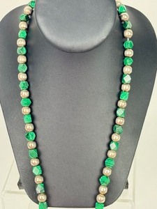 lot 285 image: Sterling Silver and Malachite Beaded Necklace