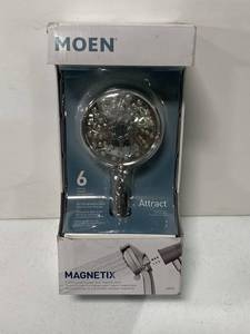 lot 4 image: Brand New Moen 26000 Attract with Magnetix 6-Spray 3.75 in. Single Wall Mount Handheld Adjustable Shower Head in Chrome ($45 Retail Value)