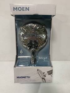 lot 5 image: Brand New Moen 26603 Attract with Magnetix 6-Spray 5.5 in. Single Wall Mount Handheld Adjustable Shower Head in Chrome ($80 Retail Value)