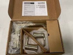 lot 13 image: Brand New MOEN T908BN Genta LX 2-Handle Deck-Mount High Arc Roman Tub Faucet Trim Kit in Brushed Nickel (Valve Not Included) ($278 Retail Value)