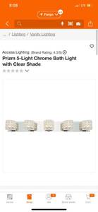 lot 28 image: Brand New Access Lighting Prizm 5-Light Chrome Bath Light with Clear Shade ($382 Retail Value)