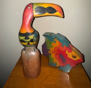 lot 10 image: Wood Bird Sculpture and Wood Fish Puzzle