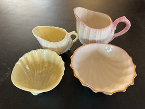 lot 48 image: Belleek Shell Cream and Sugar Set of Two