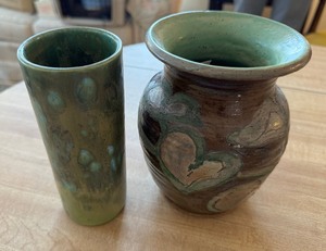 lot 104 image: Pair of Green Tone Pottery Vases