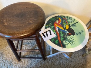 lot 177 image: Wood Stool and Painted Folding Table