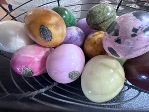 lot 251 image: Chicken Basket Full of Alabaster Eggs