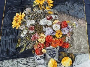 lot 403 image: Museum of Fine Art 100% Silk Scarf Mixed Flowers in a Vase