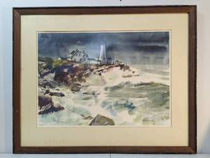 lot 106 image: Framed The Lighthouse Seaside Landscape Print by Frank Wagner
