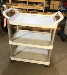 lot 5 image: Rubbermaid Open-Sided Service Trolley Utility Cart - In Good Condition Sturdy However Needs Clean up