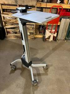 lot 46 image: MSRP $1500 Ergotron Neo-Flex LAPTOP PLATFORM HEIGHT ADJUSTABLE SIT TO STAND WorkSpace Cart - GREAT CONDITION ELECTRONICS ETC NOT INCLUDED 