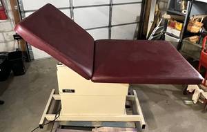 lot 45 image: WOW MSRP $8000 Hill Laboratories Power Height Adjustable Bariatric 2 Section Treatment Exam Table With Footswitch 40 Wide - Great Working Condition