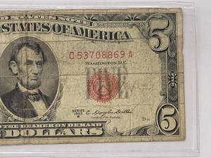 $5 Red Seal US Note 1953   Very Good