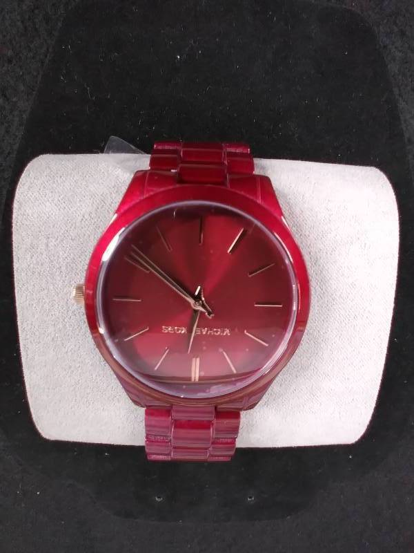 lot 16 image: New Michael Kors Womens Runway Red Stainless Steel Watch