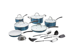 lot 250 image: New 20-Pc. Nonstick Ceramic Aluminum Cookware Set