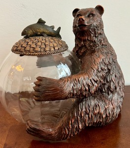 lot 57 image: Fun Decorative Bear Figurine Lidded Glass Jar