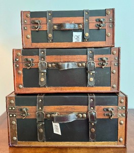 lot 49 image: New, Set of Decorative Faux Luggage Wooden Storage Boxes