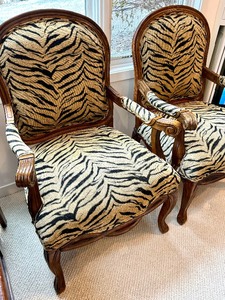 lot 52 image: Pair of Elegant Upholstered Armchairs