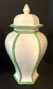 lot 125 image: Two White Lidded Vessels with Green Accents