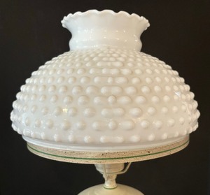 lot 154 image: Vintage Table Lamp with Hobnail Milk Glass Shade