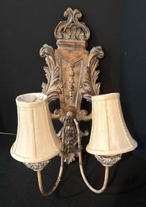lot 152A image: Pair of Elegant Distressed Wall Mount Light Fixtures