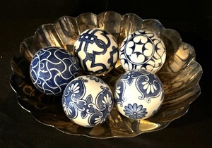 lot 312 image: Silver Plated Centerpiece Bowl with Decorative Blue and White Spheres