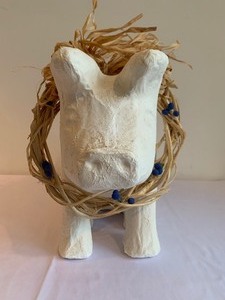 lot 252 image: Adorable Paper Mache Pig with Neck Wreath
