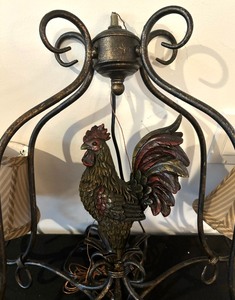 lot 90 image: Remarkable Rooster Figurine Ceiling Mount Light Fixture