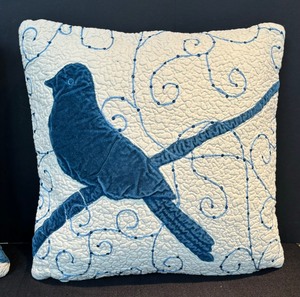 lot 343 image: Two Blue Bird Print Accent Pillows by Williamsburg