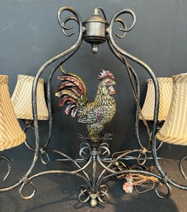 lot 346 image: Remarkable Rooster Figurine Ceiling Mount Light Fixture