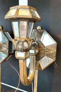 lot 97A image: Pair of Tall Mirrored Wall Mount Light Fixtures