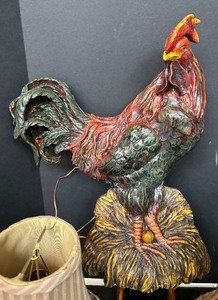 lot 366 image: Two Remarkable Wall Mount Rooster Figurine Light Fixtures