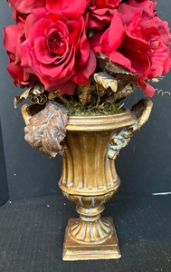 lot 390 image: Radiant Red Faux Rose Topiary
