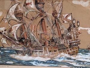 lot 590 image: Westward Ho Framed Watercolor Painting
