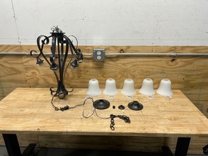 lot 53 image: HAMPTON BAY Westwood 5-Light Oil-Rubbed Bronze Chandelier with Frosted White Glass Shades